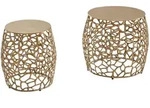 BEISTELLTISCH Set &ndash; 2-teilig Aluminium Gold Rund Aststruktur