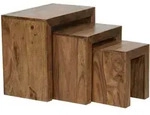 BEISTELLTISCH 3er Set Massivholz Landhausstil Natur MUMBAI, Dunkelbraun 50x30x45 cm