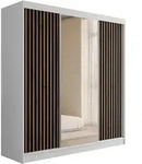 KLEIDERSCHRANK mit Spiegel V2-ZENTI 215x200 cm Wei&szlig;|Schwarz
