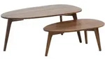 COUCHTISCH 2er Set Massivholz Nierenform Retro, Dunkelbraun 100x50x42 cm