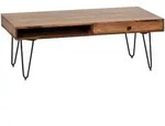 COUCHTISCH Massivholz mit Metallbeinen im Landhausstil, Dunkelbraun 110x60x42 cm