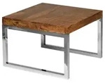 BEISTELLTISCH Massivholz Metallgestell Landhausstil GUNA, Dunkelbraun 60x60x40 cm