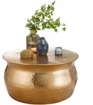 COUCHTISCH aus Aluminium im orientalischen Stil mit flachem Hammerschlag-Design, Gold