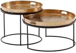 COUCHTISCH 2er Set Metall Rund Hammerschlag Abnehmbares Tablett, Gold 56x56x33 cm