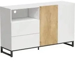 SIDEBOARD Spanplatte Stahl Wei&szlig; Eiche