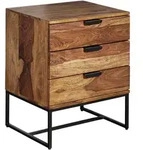NACHTTISCH &ndash; Massivholz/Metall, 50x40x65 cm, 3 Schubladen, Industrial-Stil