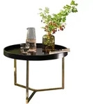 COUCHTISCH Metall Rund, Retro Design, Modern mit Holzplatte, Schwarz 58x58x42 cm