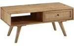 COUCHTISCH in Naturfarben aus Mango Massivholz und Rattan, 90x40x45cm mit Stauraum