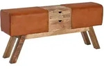 SITZBANK &ndash; Leder/Massivholz, 120x56x30 cm, Braun, mit Schubladen, Turnbock-Design
