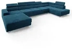 WOHNLANDSCHAFT GAIAN Blau Velours-Stoff mit Schlaffunktion