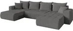 WOHNLANDSCHAFT mit Schlaffunktion und Bettkasten MILA-U 378x194x86 Grau Boucl&eacute;