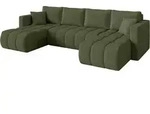 WOHNLANDSCHAFT mit Schlaffunktion und Bettkasten GARD-U 300x146x85 Gr&uuml;n Boucl&eacute;
