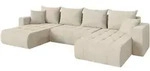 WOHNLANDSCHAFT mit Schlaffunktion und Bettkasten MILA-U 378x194x86 Creme Velours