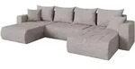 WOHNLANDSCHAFT mit Schlaffunktion und Bettkasten MILA-U 378x194x86 Hellgrau Velours
