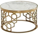 COUCHTISCH Wei&szlig;er Marmor Gold Metall 60x60x36 cm Rund Modern Klein