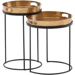 BEISTELLTISCH 2er Set Metall Rund Hammerschlag Abnehmbares Tablett, Gold 38x38x45 cm