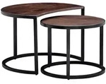 COUCHTISCH 2er Set Mango Massivholz Metall Rund Industrial, Dunkelbraun 41x60x41 cm