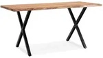 ESSTISCH Massivholz Metall X-Gestell Baumkante Rechteckig, Akazie 140x80x76 cm