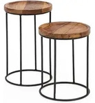 BEISTELLTISCH Set &ndash; 2-teilig Massivholz Metallgestell schmal