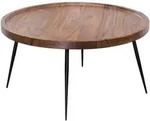 COUCHTISCH Sheesham Massivholz Rund 75x39x75 cm, Retro Braun Metall
