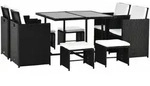 POLYRATTAN Gartenm&ouml;bel Rattan Gartenset inkl. Kissen Schwarz 109 x 109 x 72 cm
