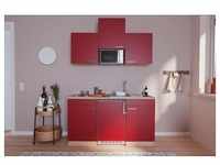 Miniküche Economy m. Geräten B: ca. 150cm Rot/Eichefarben