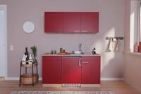 Minik&uuml;che Economy m. Ger&auml;ten B: ca. 150cm Rot/Eichefarben