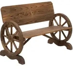 GARTENBANK mit Armlehne, Sitzbank mit Wagenr&auml;der-Design, Massivholz, Braun