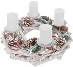 ADVENTSKRANZ RUND HOLZ KERZEN WEI&szlig; Wei&szlig;