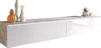 Lowboard ca. 180x30 cm mit LED Beton Optik/Wei&szlig; Hochglanz