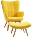OHRENSESSEL mit Hocker, Relaxsessel, Polstersessel in Cord-Optik, mit Holzbeine