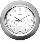 MEBUS Funk-Wanduhr mit Thermometer und Hygrometer/silberner Rahmen/wei&szlig;es