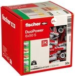 fischer DuoPower 6 x 50 S, Universald&uuml;bel mit Schraube, 2-Komponenten-D&uuml;bel,