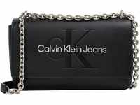 Calvin Klein Jeans Damen Ew Flap Conv25 Mono Crossovers, Schwarz/Metallic-Logo