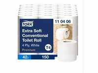 Tork extra weiches Kleinrollen Toilettenpapier Weiß T4, Premium, 4‑lagig, 42...