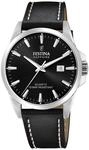 Festina Swiss Made Herrenuhr Analog Leder Schwarz - Quarz Datum - Saphirglas,