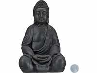 Relaxdays XL Buddha Figur sitzend, 50 cm hoch, Feng Shui, Outdoor, Garten Dekofigur,