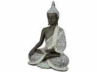 GILDE Deko Skulptur Buddha Figur sitzend - Meditation - braun/weiß - Höhe 35...