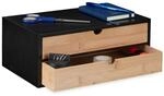 Relaxdays Schubladenbox, Bambus & MDF, Mini Kommode 2 Schubladen, HBT 14x33x21 cm,