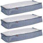 Relaxdays Unterbettkommode, 3er Set, Stoff, HxBxT: 14x100x45 cm, mit Sichtfenster,