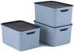 Jive 3er Set Dekobox A4 fog blue 3er- Set Aufbewahrungsbox 16l mit Deckel, Kunststoff
