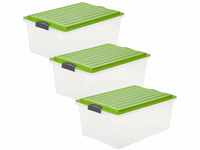Rotho Compact 3er-Set Aufbewahrungsbox 38l mit Deckel, Kunststoff (PP) BPA-frei,