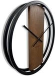 Wanduhr gro&szlig; ohne tickger&auml;usche LOFT OVAL Metall schwarz 3D XXL modern Holz