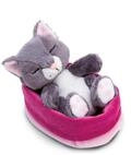 Kuscheltier Katze grau 12cm schlafend im K&ouml;rbchen
