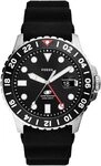 Fossil Blue uhr f&uuml;r Herren, GMT Uhrwerk mit Edelstahl- oder Lederarmband, Schwarz,