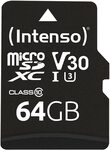 Intenso Professional microSDXC 64GB Class 10 UHS-I, U3, V30 Speicherkarte inkl.