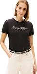 Tommy Hilfiger Damen T-Shirt Kurzarm Script Regular Rundhalsausschnitt, Schwarz (Nos