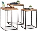 Relaxdays Beistelltisch 3er Set, Mangoholz & Metall, Stilmix, Wohnzimmer, Satztische