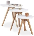 Relaxdays Beistelltisch 3er Set, Tischbeine aus Walnuss-Holz, wei&szlig;e...