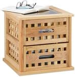 Relaxdays Beistelltisch Walnuss, quadratischer Nachtschrank aus Naturholz mit 2